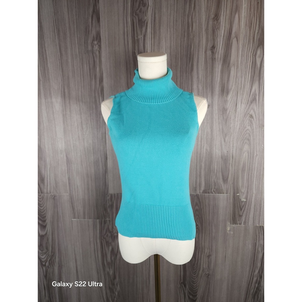 Axcess Liz Claiborne‎ Turquoise Blue Sleeveless Turtleneck Knit Sweater Small